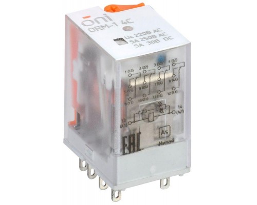 Реле интерфейсное ORM-1 4C 220В AC с LED и тест. кнопкой ONI ORM-1-4C-AC220V-L-B