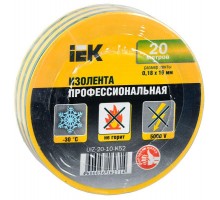 Изолента ПВХ 0.18х19мм желт./зел. (рул.20м) IEK UIZ-20-10-K52