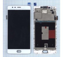 Дисплей (экран) в сборе с тачскрином для OnePlus 3, 3T белый с рамкой