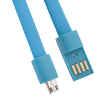 USB Дата-кабель LP Micro USB плоский браслет, голубой, европакет