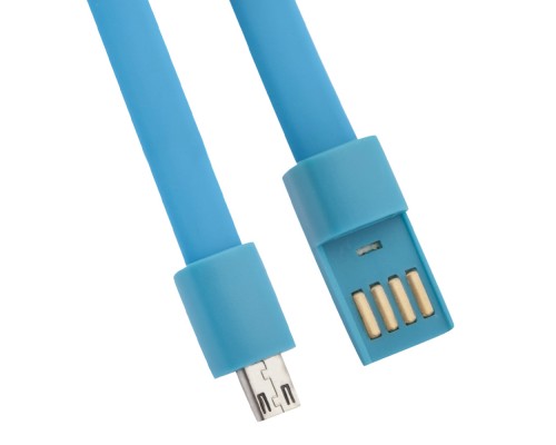 USB Дата-кабель LP Micro USB плоский браслет, голубой, европакет