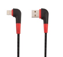 USB кабель "LP" для Apple 8 pin L-коннектор "Кожаный шнурок" (черный/коробка)