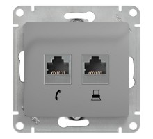 Розетка компьютерная + телефонная 2-м СП Glossa RJ45 + RJ11 кат.5E механизм алюм. SchE GSL000385