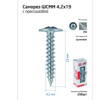 Саморез для тонкого метал. листа 4.2х19 (уп.200шт) коробка Tech-Krep 102140