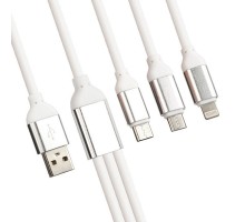 USB кабель LP 3 в 1 для Apple 8 pin, MicroUSB, USB Type-C силиконовый белый, европакет