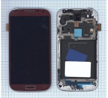 Дисплей (экран) в сборе с тачскрином для Samsung Galaxy S4 GT-I9500 красный с рамкой