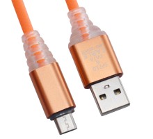 USB кабель "LP" Micro USB "Змея" LED TPE (оранжевый/блистер)