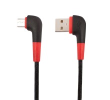 USB кабель "LP" Micro USB L-коннектор "Кожаный шнурок" (черный/коробка)