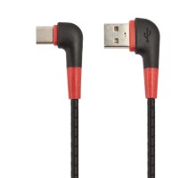 USB кабель "LP" USB Type-C L-коннектор "Кожаный шнурок" (черный/коробка)