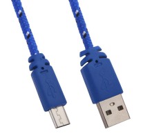 USB Дата-кабель LP Micro USB в оплетке синий с желтым, коробка