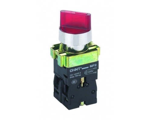 Переключатель NP2-BK12461 2 полож. с фиксацией 1НО красн. AC/DC 220В (LED) IP40 CHINT 574697