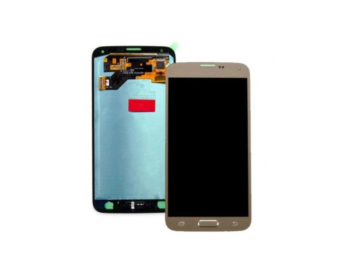 Дисплей (экран) в сборе с тачскрином для Samsung SM-G900H GALAXY S5 GH97-15959D золотой с рамкой