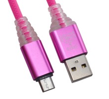 USB кабель "LP" Micro USB "Змея" LED TPE (розовый/блистер)