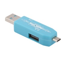 OTG Картридер LP слоты Micro SD/USB, разъемы USB/Micro USB, голубой, коробка