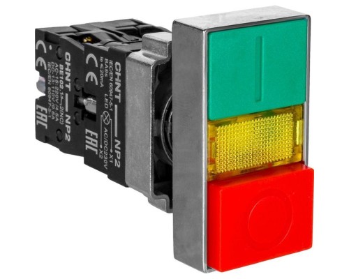 Кнопка двойная NP2-BW8465 1НО+1НЗ AC 230В(LED) IP40 CHINT 573829