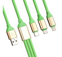 USB кабель LP 3 в 1 для Apple 8 pin, MicroUSB, USB Type-C силиконовый зеленый, европакет