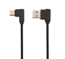 USB кабель "LP" USB Type-C L-коннектор "Круглый шнурок" (черный/коробка)