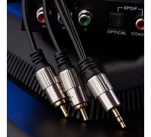 Шнур 3.5 Stereo Plug - 2RCA Plug 3м (GOLD) металл Rexant 17-4224