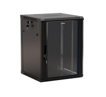 Шкаф настенный TWB-1566-GP-RAL9004 19дюйм 15U 775х600х600мм стеклян. дверь черн. (RAL 9004) (разобранный) Hyperline 392640