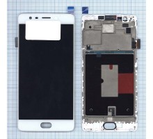 Дисплей (экран) в сборе с тачскрином для OnePlus 3, 3T с рамкой белый (TFT LCD)