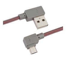 USB кабель "LP" Micro USB Г-коннектор оплетка леска (красный/блистер)