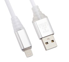 USB кабель "LP" для Apple 8 pin "Змея" LED TPE (белый/блистер)