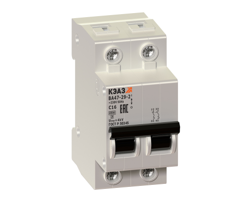Выключатель автоматический модульный 2п C 63А 4.5кА ВА47-29-2C63-УХЛ3 КЭАЗ 141604