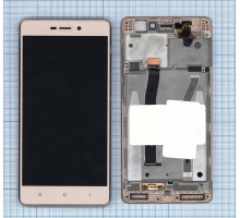 Дисплей (экран) в сборе с тачскрином для Xiaomi Redmi 3, Redmi 3S, Redmi 3 Pro, Redmi 3X золотой с рамкой (с разбора)