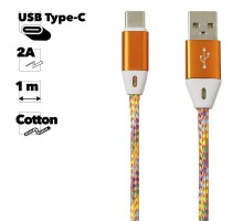 USB кабель "LP" Type-C оплетка и металлические разъемы 1м оранжевый