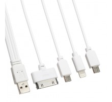 USB кабель "LP" 4 в 1 для Apple 30 pin, Apple Lightning 8-pin, MicroUSB, Type-C 20см белый