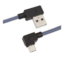 USB кабель "LP" Micro USB Г-коннектор оплетка леска (синий/блистер)