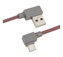 USB кабель "LP" Type-C Г-коннектор оплетка леска (красный/блистер)