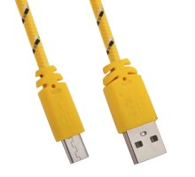 USB Дата-кабель LP Micro USB в оплетке желтый с зеленым, коробка