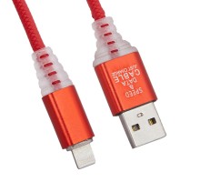 USB кабель "LP" для Apple 8 pin "Змея" LED TPE (красный/блистер)