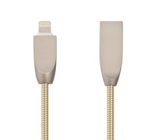 USB кабель "LP" для Apple 8 pin "Панцирь" в металлической оплетке (золотой/коробка)