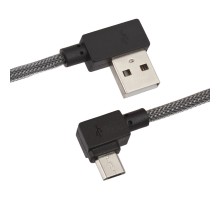 USB кабель "LP" Micro USB Г-коннектор оплетка леска (черный/блистер)