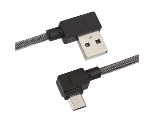 USB кабель "LP" Micro USB Г-коннектор оплетка леска (черный/блистер)