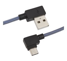 USB кабель "LP" Type-C Г-коннектор оплетка леска (синий/блистер)