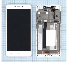 Дисплей (экран) в сборе с тачскрином для Xiaomi Redmi 4A белый с рамкой