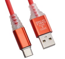 USB кабель "LP" Type-C "Змея" LED TPE (красный/блистер)