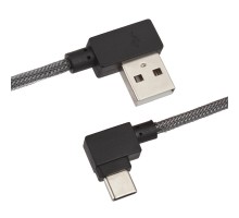 USB кабель "LP" Type-C Г-коннектор оплетка леска (черный/блистер)