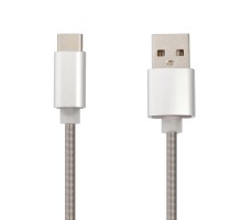 USB кабель "LP" USB Type-C "Пружина" в металлической оплетке (стальной/коробка)