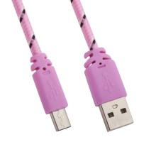 USB Дата-кабель LP Micro USB в оплетке розовый с синим, коробка