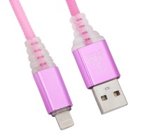 USB кабель "LP" для Apple 8 pin "Змея" LED TPE (розовый/блистер)