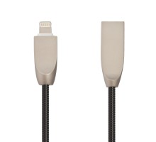 USB кабель "LP" для Apple 8 pin "Панцирь" в металлической оплетке (черный/коробка)