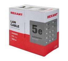 Кабель витая пара F/UTP 4х2х24AWG кат.5e solid CU PVC сер. 305м (м) Rexant 01-0143