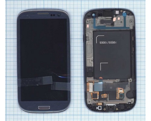 Дисплей (экран) в сборе с тачскрином для Samsung Galaxy S3 Duos GT-I9300I с рамкой синий