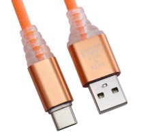 USB кабель "LP" Type-C "Змея" LED TPE (оранжевый/блистер)