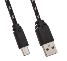 USB Дата-кабель LP Micro USB в оплетке черный с желтым, коробка