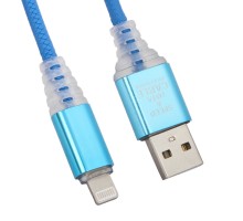 USB кабель "LP" для Apple 8 pin "Змея" LED TPE (синий/блистер)